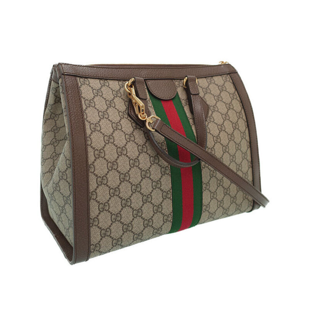 Gucci Supreme Ophidia stripe top handle bag web canvas GG brown leather